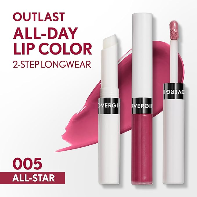 COVERGIRL Outlast All-Day, 005 All-Star, Lip Color, 24-Hour Wear, Hydrating Balm, Kiss-Proof, Moisturizing, Vegan Formula, 0.07oz/0.08oz