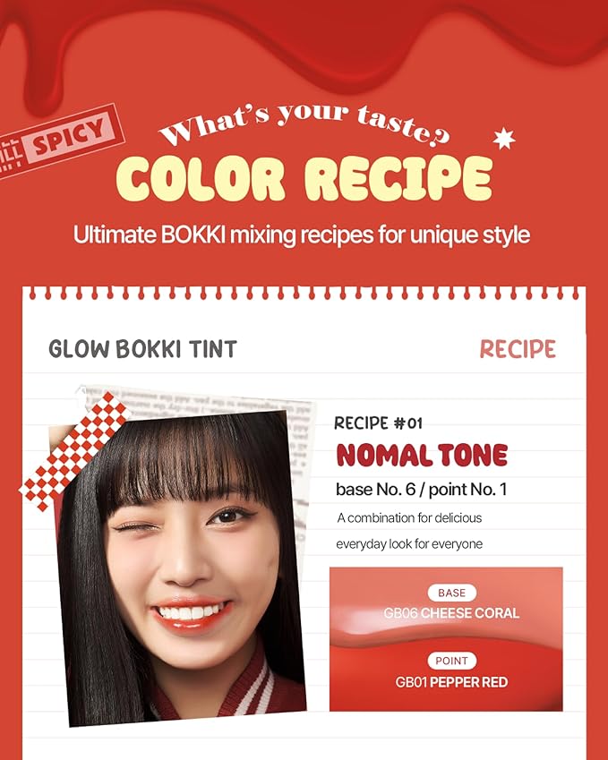 Glow Bokki Glossy Lip Tint, Korean Beauty (GB06 Cheese Coral, 4.1 grams)