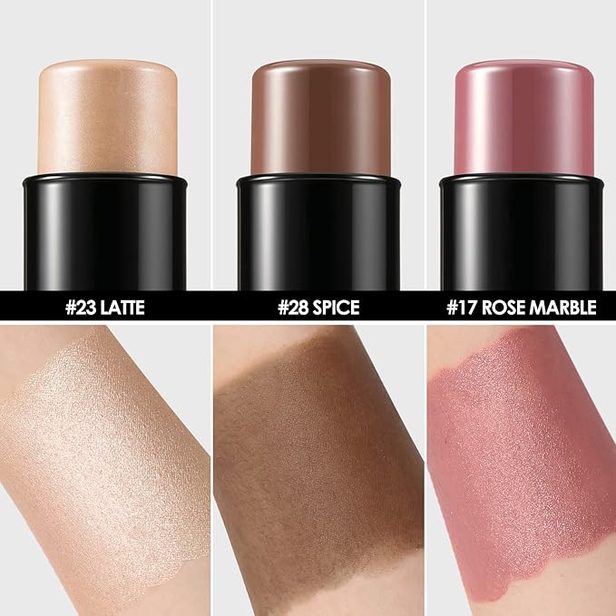 FOCALLURE 3 Pcs Cream Contour Sticks,Shades with Highlighter Finishing Makeup,TAN