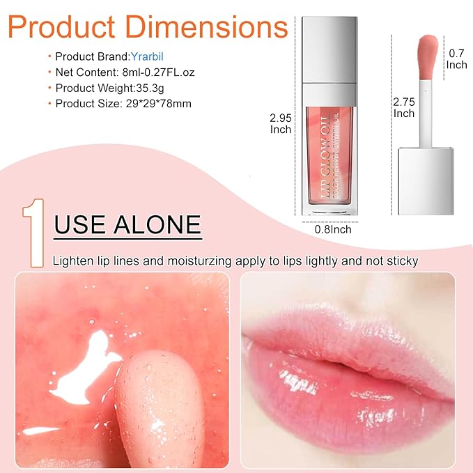 Hydrating Lip Glow Oil, Moisturizing Lip Plumper Gloss, No-Sticky Transparent Plumping Lip Gloss Tinted Lip Balm for Lip Care and Dry Lips (Cherry)
