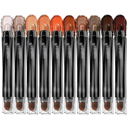 10PCS Eyeshadow Stick,Shimmer And Matte Brown Metallic Cream Eyeshadow Pencil Crayon with Smudge-proof & Waterproof,Eye Brightener Stick