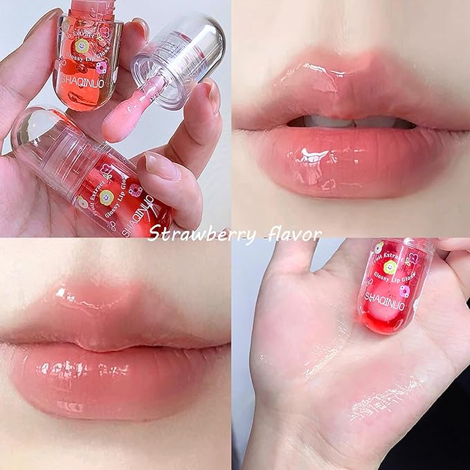 4 Pcs Lip Gloss Oil Set, Fruit Flavored Lip Gloss Set Cute Lip Jelly Hydrating Lip Make-Up for Kids and Teens, Kid Friendly, Party Gift, Non-toxic