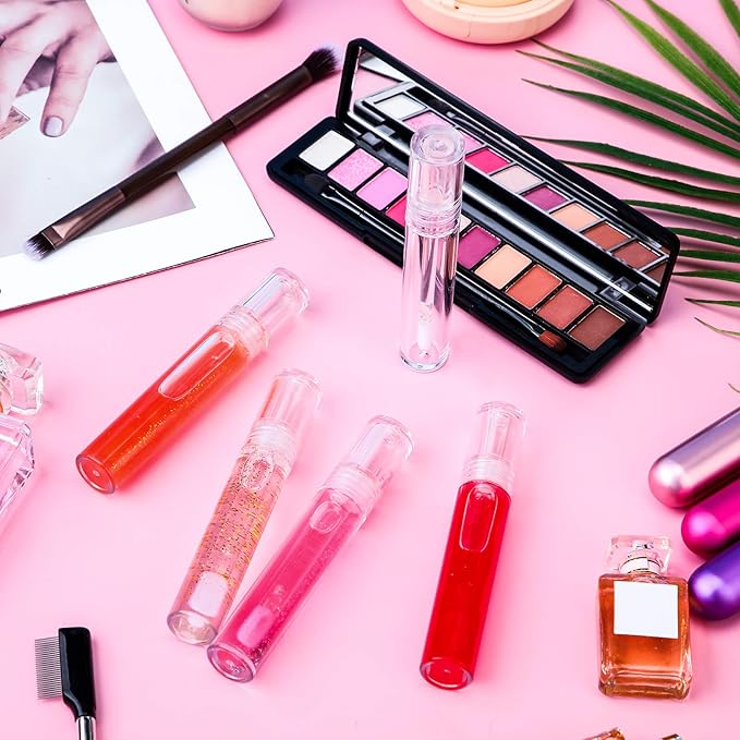 Hsei 100 Pcs Clear Lip Gloss Tubes 5 ml Empty Bulk Wand Balm Containers With Lids Cosmetic Bottles With Rubber Stoppers for Eyelash Growth Liquid DIY Makeup Girls