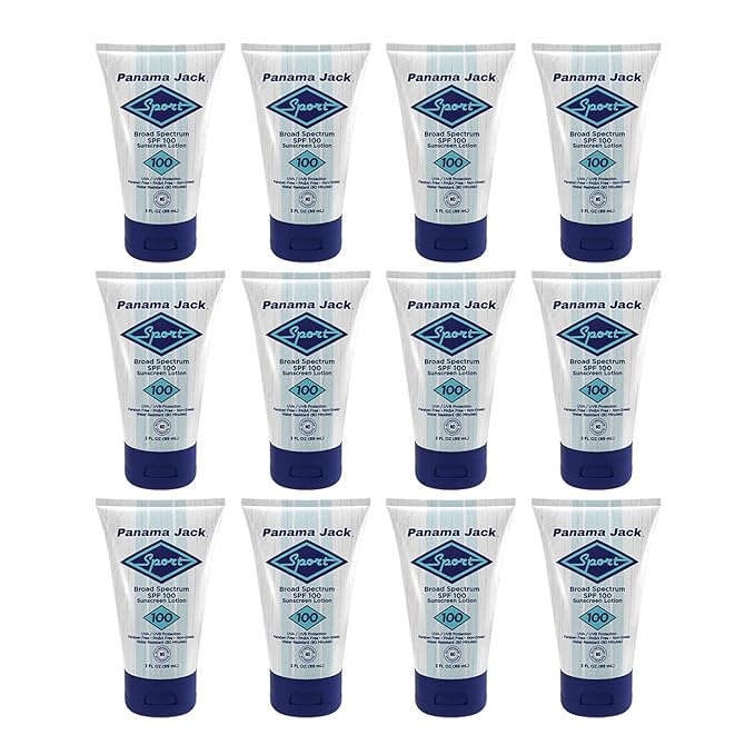 Panama Jack Sport Sunscreen Lotion - SPF 100, Broad Spectrum UVA/UVB Protection, Non-Greasy, PABA, Paraben, Gluten & Cruelty Free, 3 FL OZ (Pack of 12)