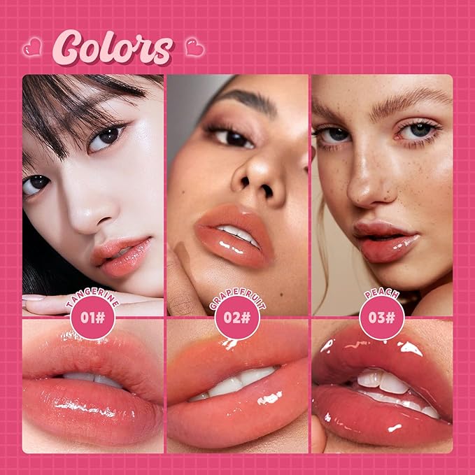 Lip Plumper Gloss High-Shine Liquid Lip Plumping Color, Long-Lasting Plumper Pout, Moisturizing, Non-Sticky With Natural Ginger Extract Portable 6 Colors (05#Raspberry)