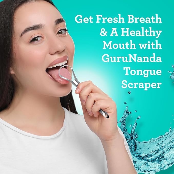 GuruNanda Tongue Scraper for Adults (2 Pack) with Travel Case, 420 Medical-Grade 100% Stainless Steel Tongue Cleaner, Aids in Fresh Breath & Oral Care