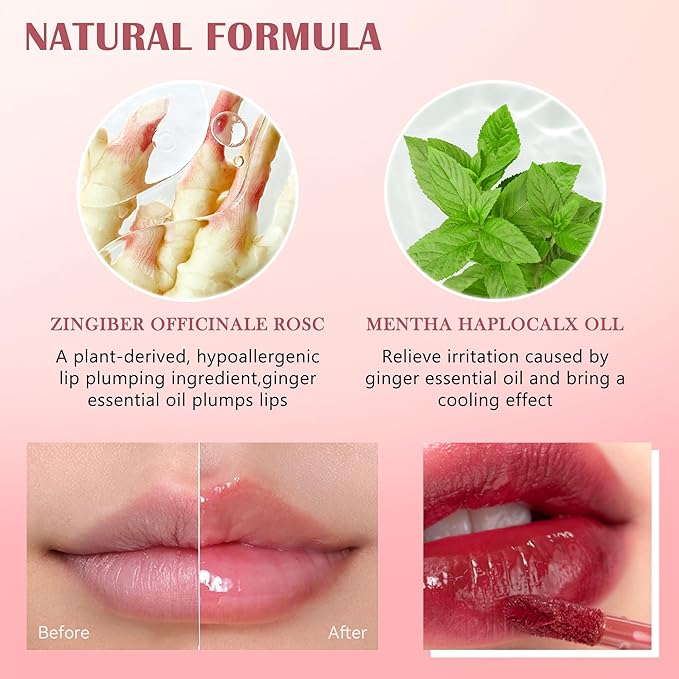 Juicy Lip Plumping Gloss, Pink Tinted Lip Gloss Lip Plumper, Hydrating Moisturizing Lip Tint Stain, Highly Pigmented Shine Glossy Lip Oil, Long-Lasting Lip Gloss For Women Girls Dry Lip Care-01#