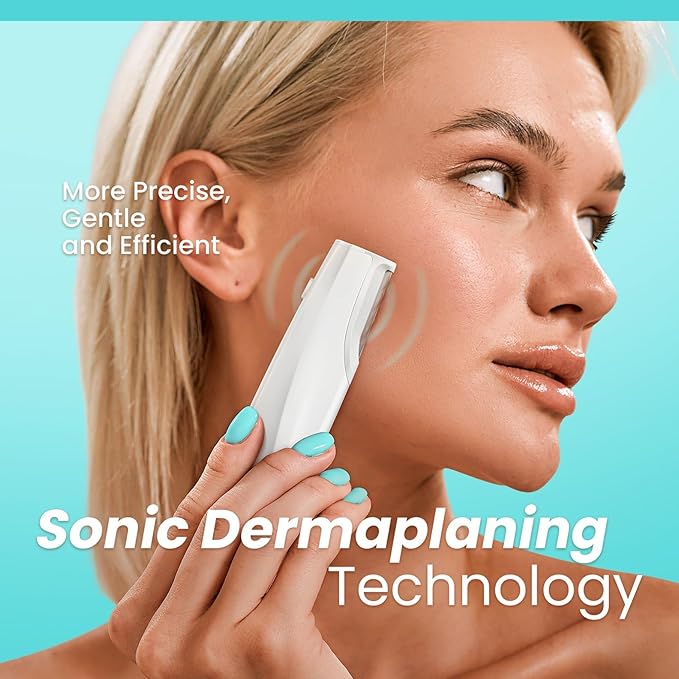 Sonic Dermaplaning Tool for Face - Rechargeable Dermaplane Razor with 6 Refill Dermablades, Facial Hair & Peach Fuzz Remover for Women (White)