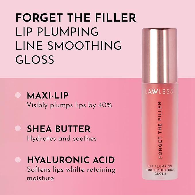 Forget the Filler Lip Plumping Line Smoothing Gloss - Cherry Vanilla - Premium Volumizing Lip Gloss with Natural Ingredients Designed to Plump, Firm, and Hydrate Lips 0.11 oz