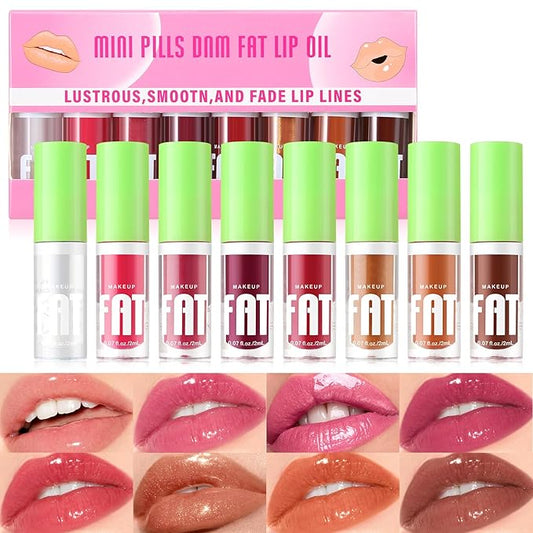Boobeen Non-Sticky Lip Oil-8Pcs, Plumper Lip Gloss Set, Fruit Flavoured Hydrating Lip Gloss, Dry Lips Treatment for High Shine Finish