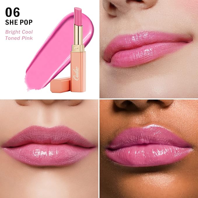 Oulac Pink Lipstick Moisturizing Shine Lipstick - Moisturizing Lip Stick Glossy Tinted Lip Balm, Sheer Shine Juicy Finish, Lightweight and Hydrating Formula for Dry Lip Care, Vegan 2.2g/0.07oz (06)