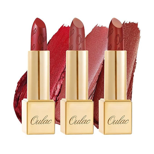 Oulac Metallic Red Lipstick Set 3PCS High Impact Lipcolor with Moisturizing Formula, Vegan Beauty, Full-Coverage Lip Color, Gift Lipstick for Women, 4.3g X 3PCS, 12+GM05+GM13
