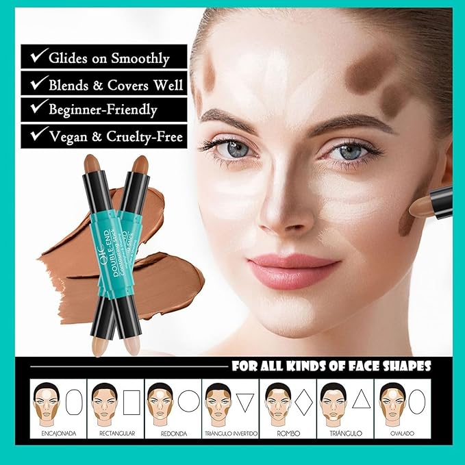 MEICOLY 2-in-1 Highlighter Contour Stick,Cool Toned Contour Stick,Makeup Shaping Stick,01