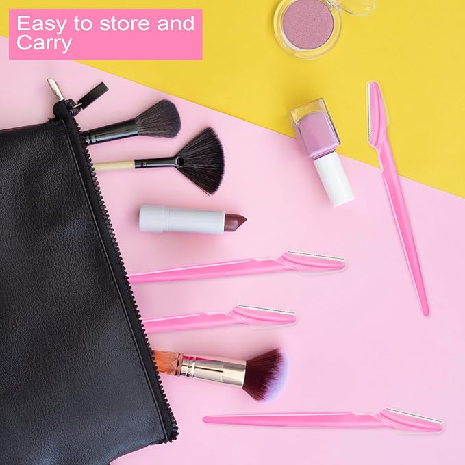 12 Pcs Eyebrow Razors, Face Razors Multipurpose, Exfoliating Dermaplaning Tools, Eyebrow Trimmers Shaver with Safety Cover, Facial Hair Removal for Women Men Body Use (Pink)