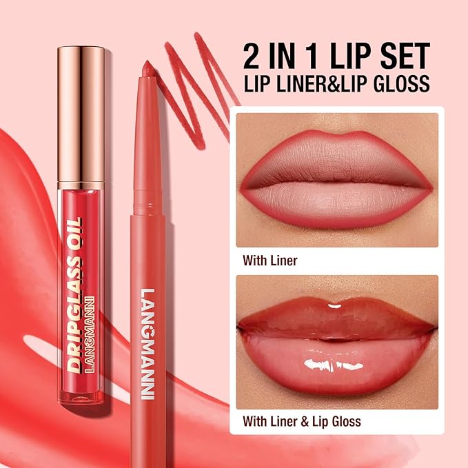 LANGMANNI 6 Matte Lip Liner With 6 Nourishing Lip Oil Lip Gloss Set, Long-Lasting And Hydrating 2 IN 1 Makeup Set, Beauty Daily Cosmetics Gift for Girls