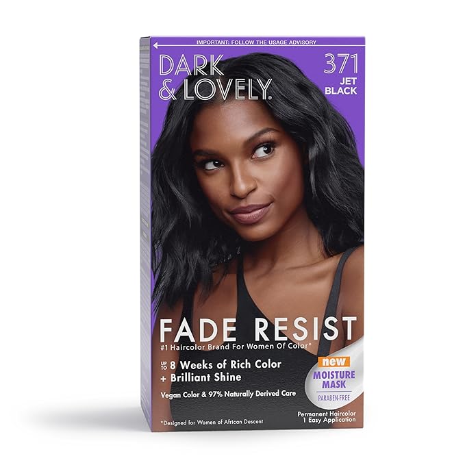 SoftSheen-Carson Dark and Lovely Fade Resist Rich Conditioning Hair Color, Permanent Hair Color, Up To 100 percent Gray Coverage, Brilliant Shine with Argan Oil and Vitamin E, Jet Black