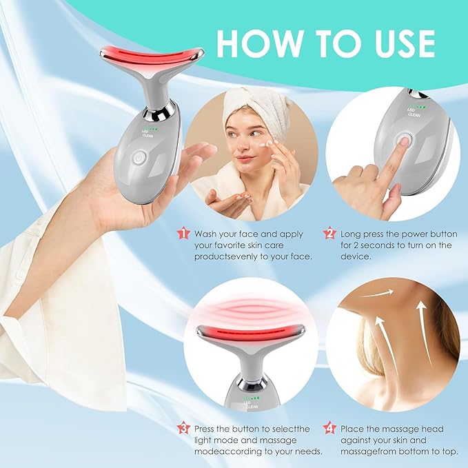 Red-Light-Therapy-for-Face and Neck with 7 Color, Facial Massager for Face and Neck, Face 𝖲 culpting Wand (Grey)