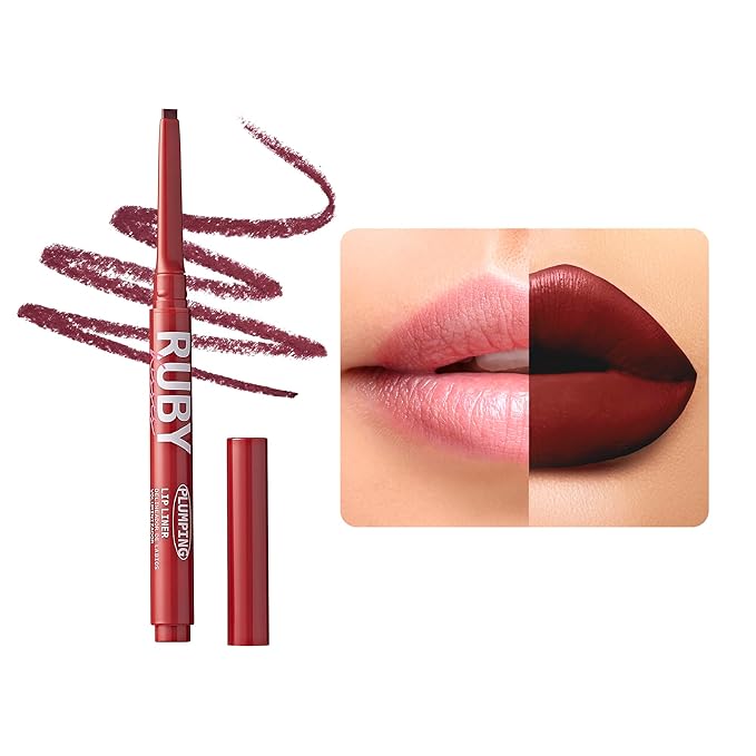 Ruby Kisses Plumping Effect Lip Liner, Semi Matte, Smudge Proof, High Pigment, Medium to Full Coverage Makeup, Precise Tip, Bold Color Lip Plumper
