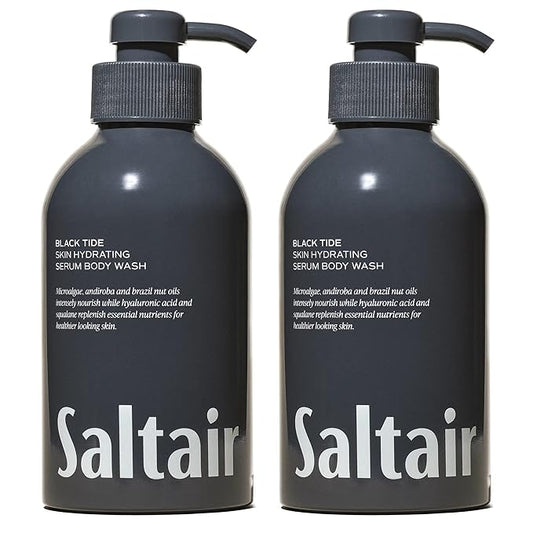 Saltair Body Wash, Black Tide 2-Pack. Moisturizing Body Cleanser with Monoi Oil and Cupuacu Butter. Luxury Shower Gel for Women and Men. Vegan, Cruelty-Free, Paraben-Free. 2x 17oz Pump Bottles