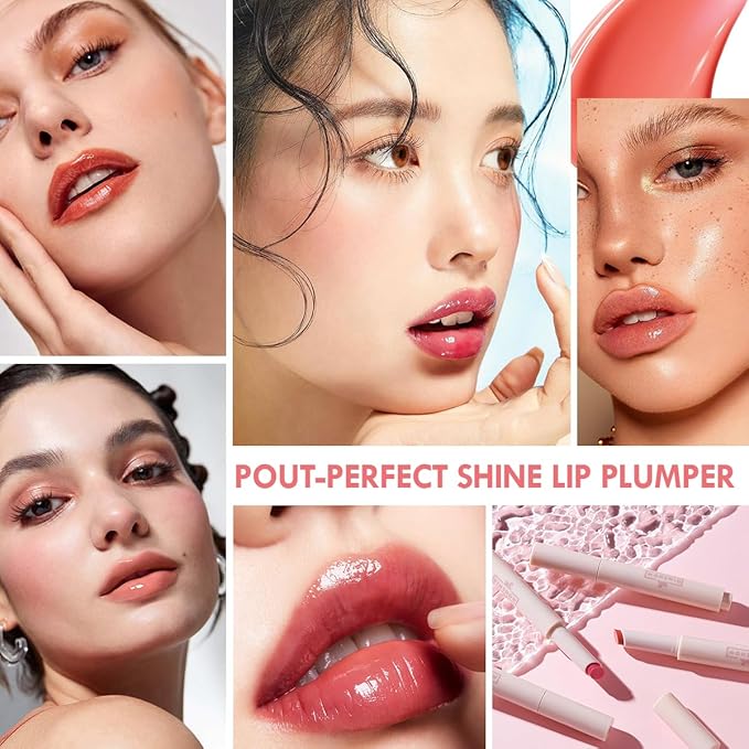 2 Colors Lip Plumper Gloss Moisturizing Lip Tint Stain Hydrating Lips Solid Serum Glossy Plumping Lip Gloss Long Lasting,Waterproof,Non Sticky (Set A)