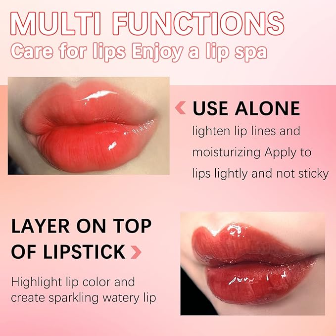Lip Oil,Lip Glow Oil,Plumping Lip Oil Tinted,Hydrating Gloss Tinted Lip Balm,Long Lasting Nourishing Non-sticky Fresh Texture for Color Reviver (Cherry)