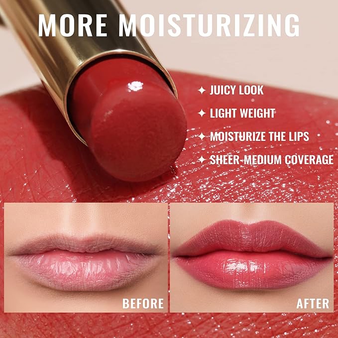 Oulac Moisturizing Shine Lipstick For Women Christmas Set 2PCS, 2 in 1 Tinted Lip Balm for Winter, Hydrated Juicy and Glossy Lip Color for Dry, Cracked and Chapped Lips, Vegan [01+16]