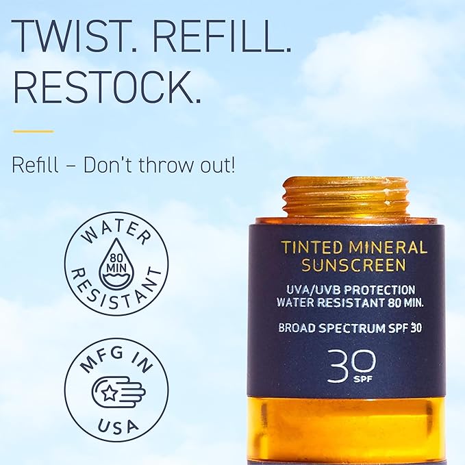 Brush On Block Mineral Sunscreen Powder Refill, Natural Broad-Spectrum SPF 30, Safe for Sensitive Skin, UVA UVB Face Protection, Reef Friendly (Touch of Tan - Refill)