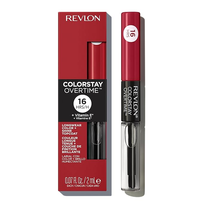 Revlon Liquid Lipstick with Clear Lip Gloss, ColorStay Overtime Lipcolor, Dual Ended with Vitamin E, 140 Ultimate Wine, 0.07 Fl Oz