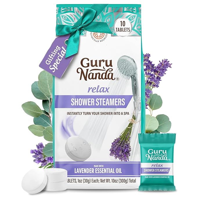GuruNanda Relax Shower Steamers for Aromatherapy (10 Pack), Relaxation Gifts for Women & Men with Essential Oils, Stress Relief, Home Spa & Self Care