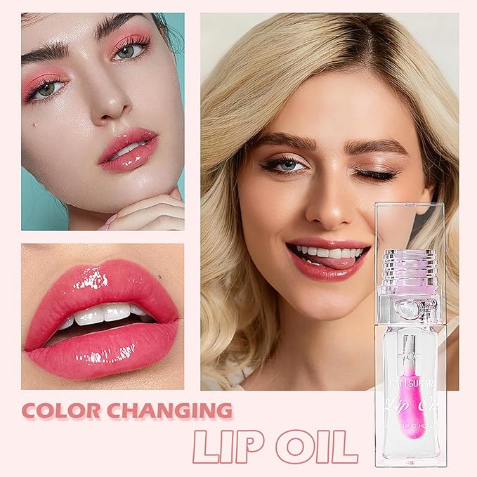 Color Changing Lip Oil,Clear to Pink Magic Big Lip