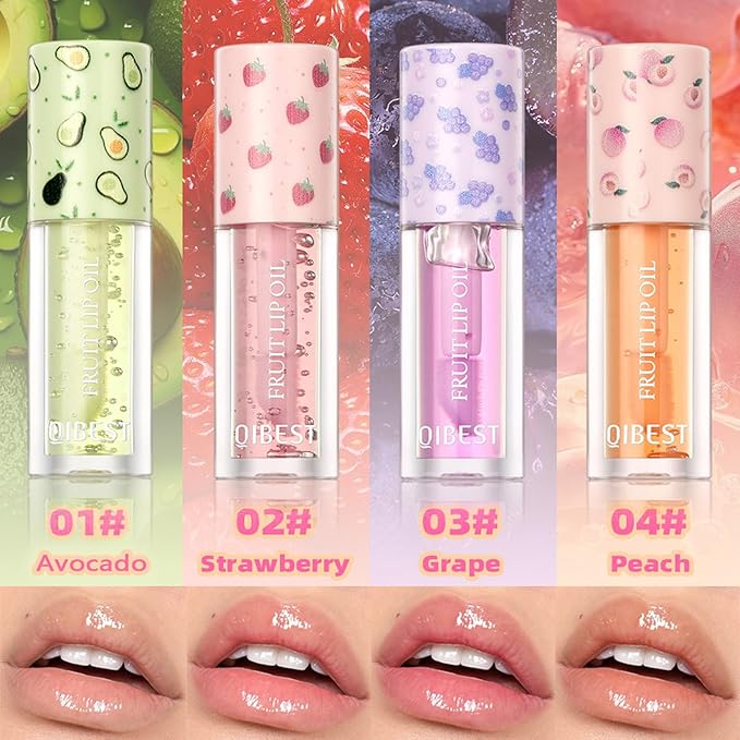 4pcs Hydrating Fruity Lip Oil Lip Plumping Gloss Hydrating