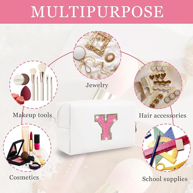 Initial letter patch makeup bag,