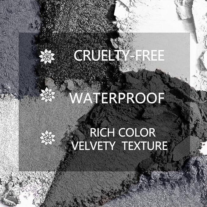 Black Smoky Eye shadow Palette, 9 Colors True Black Dark Grey Smokey Goth Makeup Pallet, 9 Soft Matte Shimmer High Pigmented Basic Black White silver eye shadow for Halloween