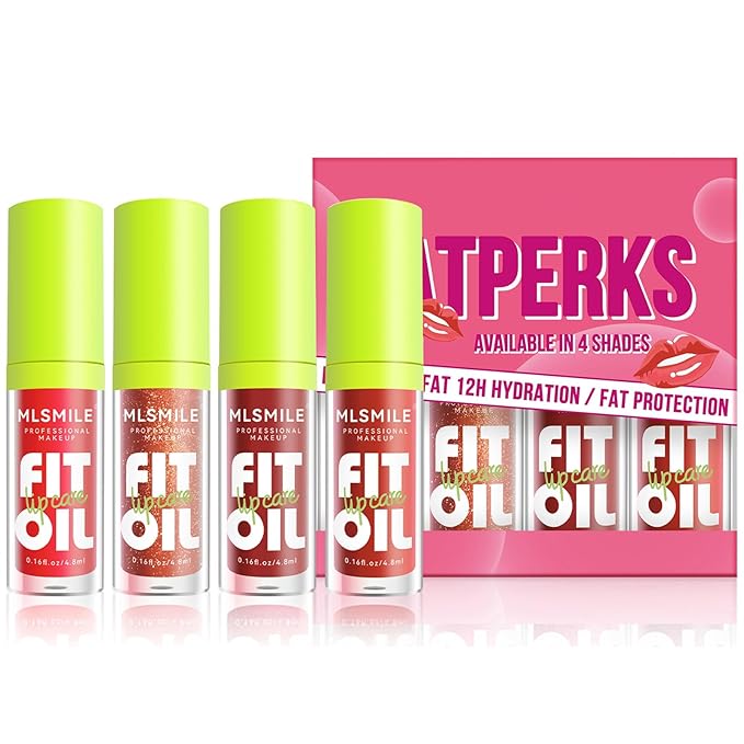 4 Colors Hydrating Lip Oil,Fat Lip Oil Lip Glaze,Shiny Transparent Lip Gloss Plumping,Nourishing & Non-sticky Long Lasting Fresh Clear Smooth Lip Care,Long Lasting Lip Oil(Set B)