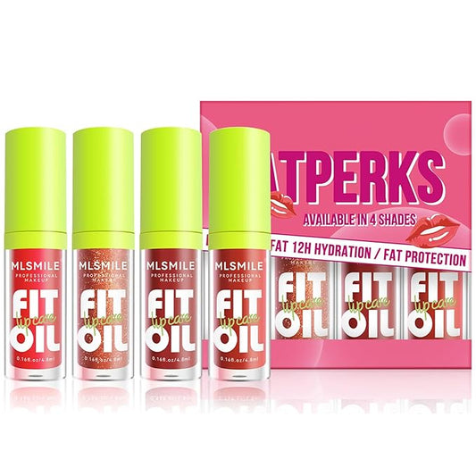 4 Colors Hydrating Lip Oil,Fat Lip Oil Lip Glaze,Shiny Transparent Lip Gloss Plumping,Nourishing & Non-sticky Long Lasting Fresh Clear Smooth Lip Care,Long Lasting Lip Oil(Set B)