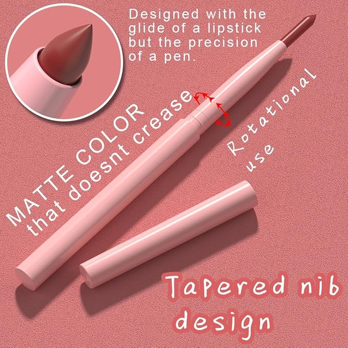 evpct Maroon Chestnut Red Matte Creamy Retractable Lip Liner Pencils for Women Shaping & Sculpting Lips, Lip Liner Long Lasting Waterproof Rich Lip Colors Liner Crayon Lipstick delineador de labios