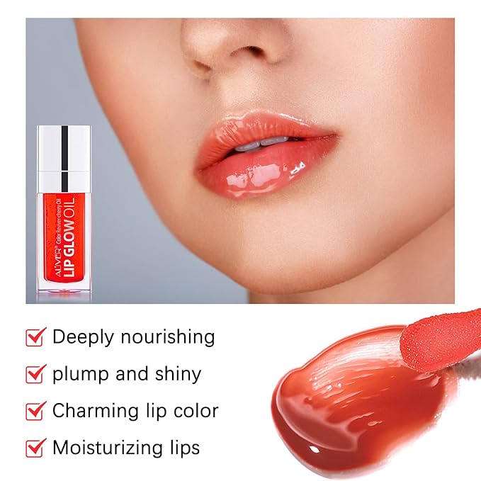 Lip Oil,Lip Glow Oil,Plumping Lip Oil Tinted,Hydrating Gloss Tinted Lip Balm,Long Lasting Nourishing Non-sticky Fresh Texture for Color Reviver (Cherry)