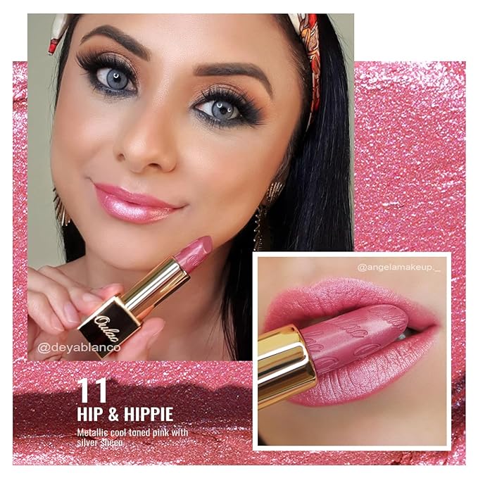 Oulac Pink Lipstick for Women with Metallic 3D Shine Lightweight Hydrating Formula, High Impact Lip Color, Vegan Beauty, Full Coverage Lip Makeup, Christmas Gifts for Women, Hip & Hippie(11)