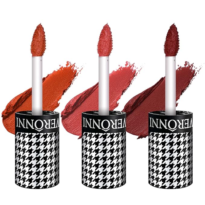 VERONNI Velvet Lip Mud Gloss Set,Matte Lipstick Multi-Purpose Long Lasting Lipgloss Set, Non-Sticky Gloss Smooth Pack Of 3 Lip Gloss Blush Makeup Set For Lips And Face (Set A)