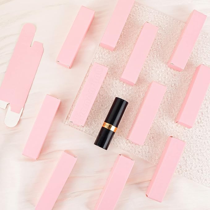 Framendino, 50 Pack Pink Kraft Paper Lipstick Boxes Rectangle Lipstick Bottle Boxes Reusable Lip Balm Packaging Cases Gift Wrapping Box for DIY Gift Packaging (3.3x0.79x0.79)