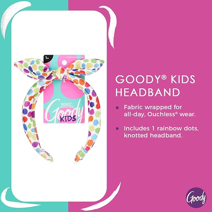Goody Kids Headband – Rainbow Polka Dot - Comfort Fit for All Day Wear - For All Hair Types - Hair Accessories