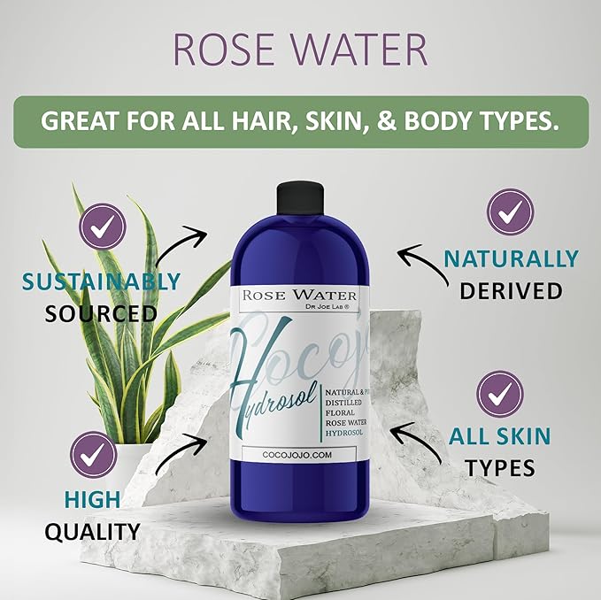 Rose Hydrosol Water Spray Toner 32 oz for Face Hydrating Mist Hydration Pure & Natural Rosewater Hydrosol All Skin Types Face Skin Pores Body Locs Cleansing Bulk Refill COCOJOJO - Packaging May Vary