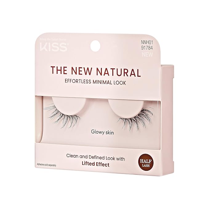KISS The New Natural Effortless Minimal Look False Eyelashes 12mm, Half Strip Lash Single Pack, NNH01, 1 Pair