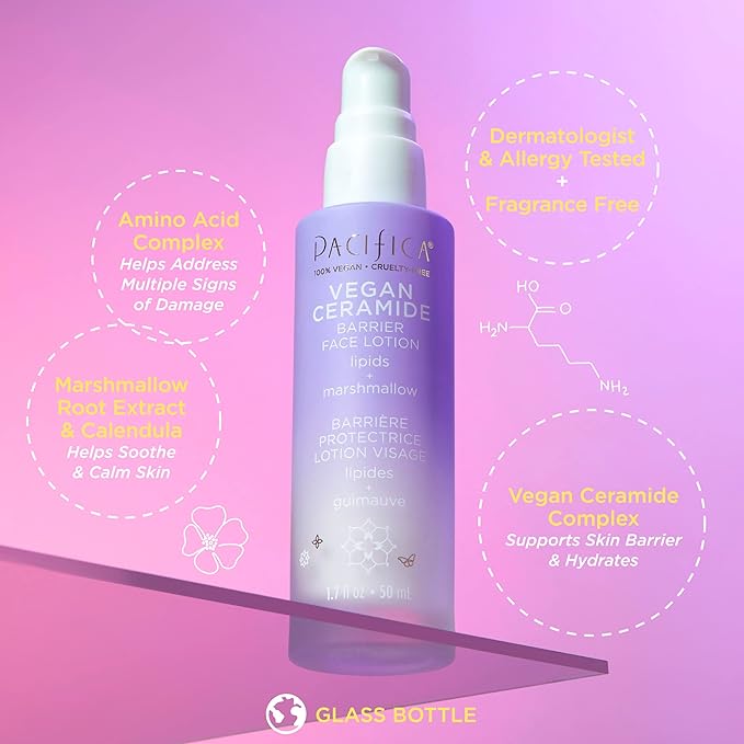 Pacifica Beauty, Vegan Ceramide Face Wash + Face Lotion Set, Cleanser, Moisturizer, Sensitive Skin, Dermatologist + Allergy Tested, Eczema Association Approved, Fragrance Free, Vegan