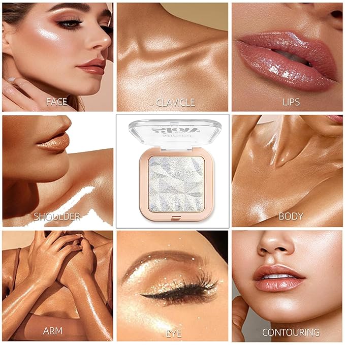 4 Colors Diamond Shimmering Powder, High Glossy Face Highlighter Eyeshadow