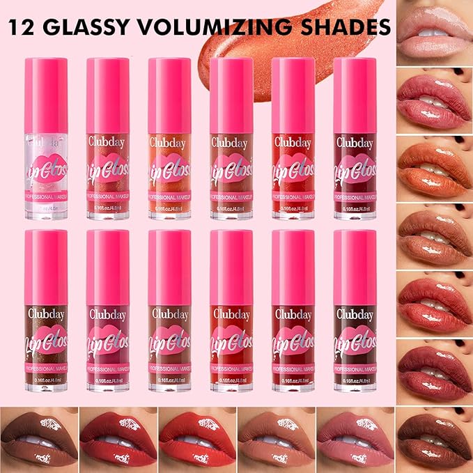 Lip Plumper Gloss Glitter Tinted Plumping Lip Gloss For Women Hydrating Long Lasting Shimmer Moisturizing Glossy Non Sticky Lip Gloss (05# Nude Pink)