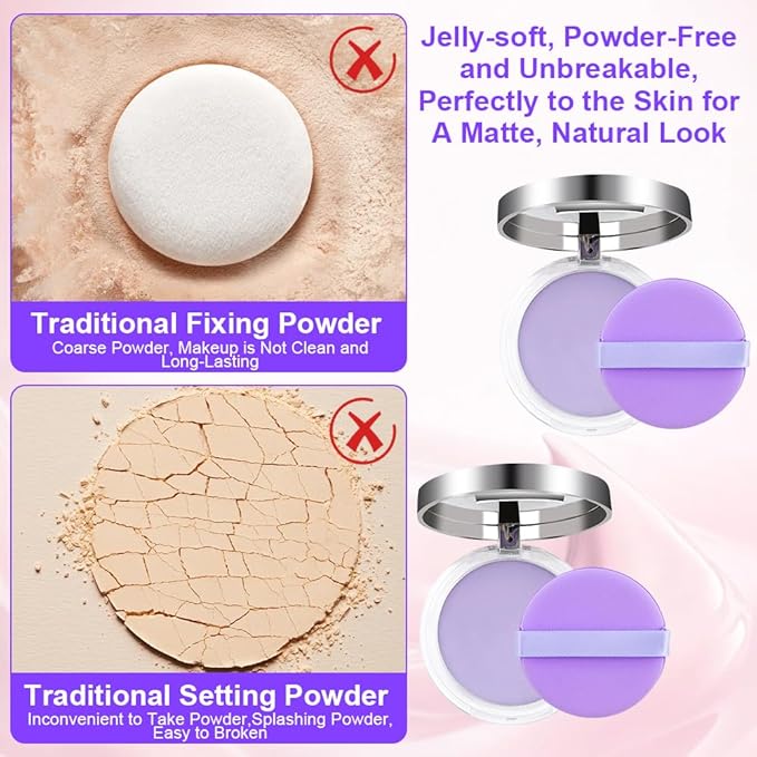 2PCS Oil Control Face Pressed Powder, Lavender Face Cosmetics