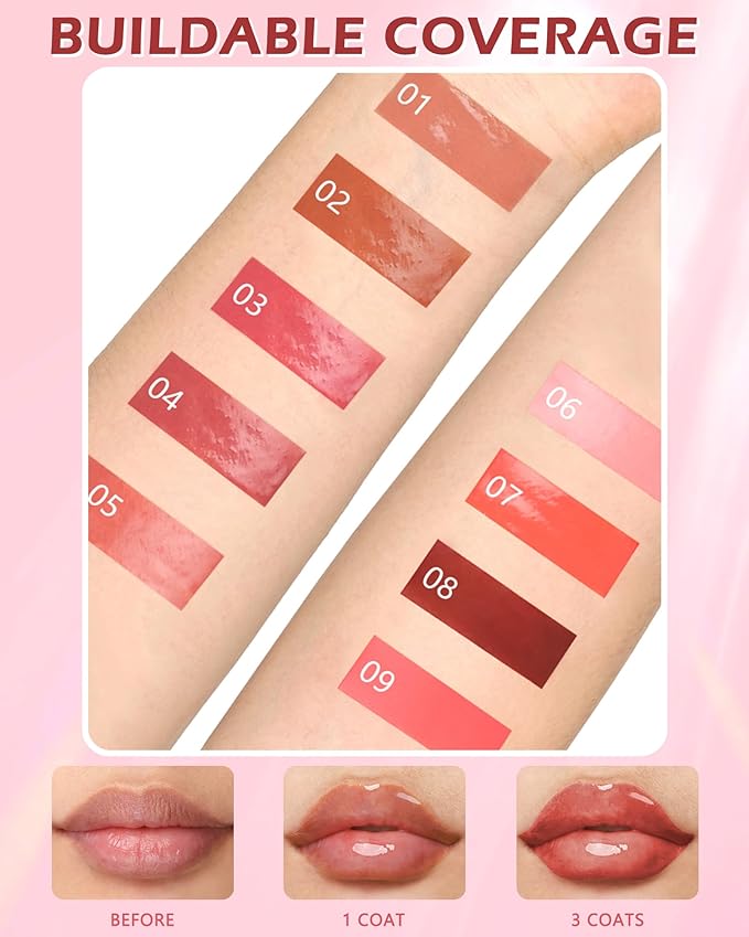 Hydrating Shimmer Lipstick,Moisturizing Jelly Lip Gloss,High Shine Dew Tinted Lipstick,Long Lasting Waterproof Tint Lip Balm Plumping Lip Stain,Non Sticky Glossy Butter Blam, Makeup Gift for Women-07#