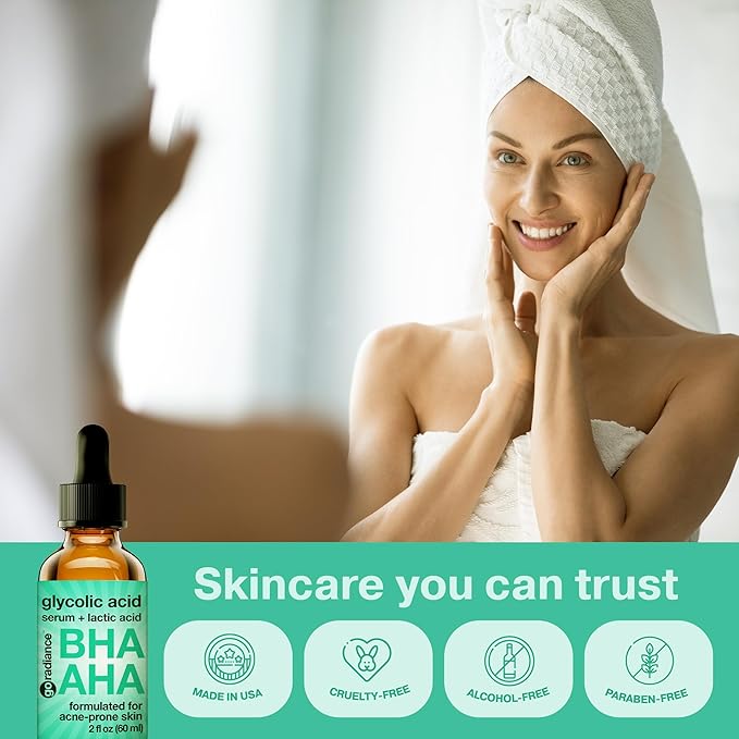 2X BIGGER 2OZ, Go Radiance 5% Glycolic Acid Serum, Salicylic Acid Serum for Acne-prone Skin, BHA Liquid Exfoliant, AHA Peel Lactic Acid Serum, Gentle Glycolic Acid Peel For Oil Control & Pore Reducer