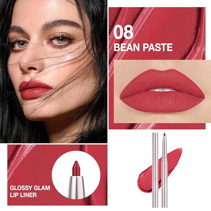 evpct Silky Lip Liner Pencil Retractable, Bean Red Smooth Lip Liner Creamy Velvet Lipliner Long-Lasting for Korean Makeup Contouring Matte Lip High Pigmented Rich Colors Crayon Lipstick Pen 08